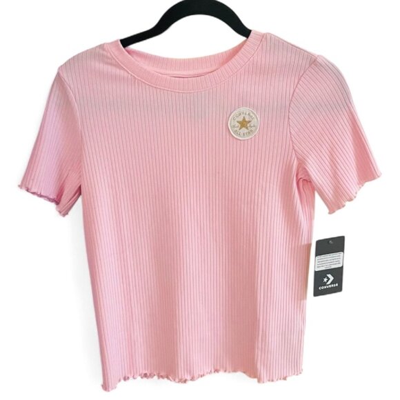Converse Kids Pink Ribbed Short Sleeve Tee (age 10-12) - Picture 1 of 6